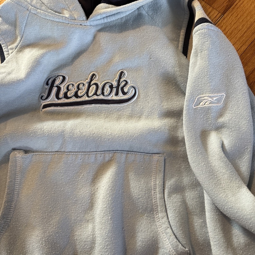 Reebok Vintage Youth M‎ Baby Blue Long Sleeve Hoodie Hooded Sweatshirt - Picture 7 of 8